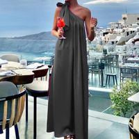 Women's Regular Dress Elegant Oblique Collar Sleeveless Solid Color Maxi Long Dress Holiday Daily main image 5