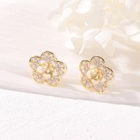 1 Par Estilo Simple Flor Embutido Cobre Diamantes De Imitación Pendientes main image 3