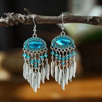 1 Pair Ethnic Style Flower Inlay Metal Rhinestones Drop Earrings sku image 4