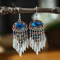 1 Pair Ethnic Style Flower Inlay Metal Rhinestones Drop Earrings sku image 6