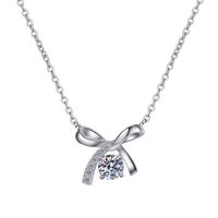 Sterling Silver Elegant Simple Style Bow Knot GRA Plating Moissanite Zircon Pendant Necklace sku image 4