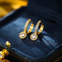 1 Pair Simple Style Classic Style Solid Color Plating Inlay Copper Zircon Gold White  Earrings main image 1