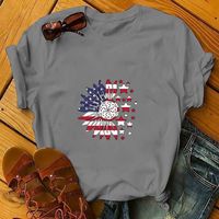 Women's T-shirt Short Sleeve T-Shirts Printing Patchwork Streetwear Star American Flag Flower main image 5