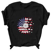 Frau T-Shirt Kurzarm T-Shirts Drucken Patchwork Strassenmode Stern Amerikanische Flagge Blume main image 2