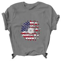 Women's T-shirt Short Sleeve T-Shirts Printing Patchwork Streetwear Star American Flag Flower main image 3