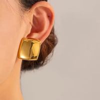 1 Pair Basic Vintage Style Classic Style Square Polishing 304 Stainless Steel 18K Gold Plated Ear Studs main image 4