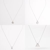 Sterling Silver White Gold Plated Elegant Glam Romantic Plating Triangle Round Rectangle Pendant Necklace main image 1