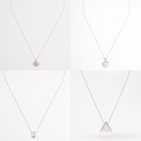 Sterling Silver White Gold Plated Elegant Glam Romantic Plating Triangle Round Rectangle Pendant Necklace main image 6