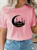 Women's T-shirt Short Sleeve T-Shirts Round Casual Castle Letter main image 3