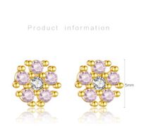 1 Pair IG Style Shiny Flower Plating Inlay Sterling Silver Zircon 18K Gold Plated Ear Studs main image 2
