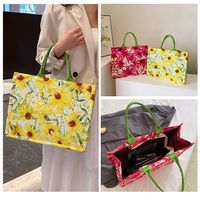 Women's Large Canvas Flower Vintage Style Zipper Tote Bag main image video