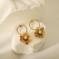 1 Pair Vintage Style Lady Classic Style Flower Plating Inlay 304 Stainless Steel Artificial Pearls Zircon 18K Gold Plated Drop Earrings Ear Studs main image 5