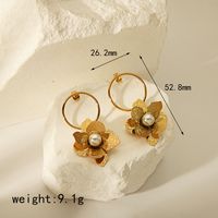 1 Pair Vintage Style Lady Classic Style Flower Plating Inlay 304 Stainless Steel Artificial Pearls Zircon 18K Gold Plated Drop Earrings Ear Studs sku image 3