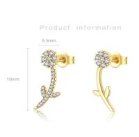 1 Pair Sweet Shiny Flower Inlay Sterling Silver Zircon 18K Gold Plated Ear Studs main image 2