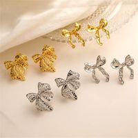 1 Pair Elegant Bow Knot Plating Inlay Copper Zircon Gold Plated Ear Studs main image 1