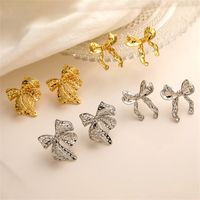 1 Pair Elegant Bow Knot Plating Inlay Copper Zircon Gold Plated Ear Studs main image 8
