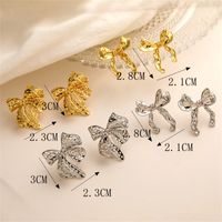 1 Pair Elegant Bow Knot Plating Inlay Copper Zircon Gold Plated Ear Studs main image 7