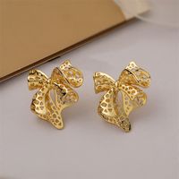 1 Pair Elegant Bow Knot Plating Inlay Copper Zircon Gold Plated Ear Studs main image 6
