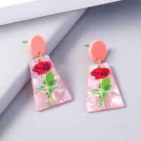 2 Pieces Cute Sweet Animal Flower Painted Arylic Drop Earrings sku image 1