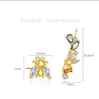 1 Pair Sweet Shiny Bee Asymmetrical Inlay Sterling Silver Zircon 18K Gold Plated Ear Studs main image 2