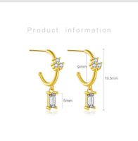 1 Pair Simple Style Shiny C Shape Rectangle Inlay Sterling Silver Zircon 18K Gold Plated Drop Earrings main image 2