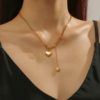 Titanium Steel 18K Gold Plated Casual Simple Style Inlay Star Heart Shape Zircon Pendant Necklace main image 4