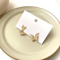 1 Pair Modern Style Simple Style Butterfly Plating Inlay Copper Zircon 14K Gold Plated Ear Studs main image 4