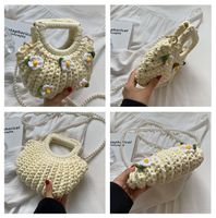 Women's Medium Fabric Flower Cute Weave Open Crochet Bag main image 9