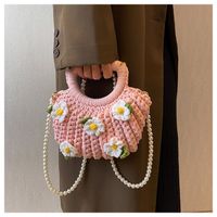 Women's Medium Fabric Flower Cute Weave Open Crochet Bag main image 3