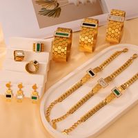 304 Stainless Steel 18K Gold Plated Elegant Vintage Style French Style Plating Inlay Hexagon Quadrilateral Acrylic Rhinestones Shell Jewelry Set main image 7