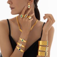 304 Stainless Steel 18K Gold Plated Elegant Vintage Style French Style Plating Inlay Hexagon Quadrilateral Acrylic Rhinestones Shell Jewelry Set main image 1