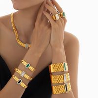 304 Stainless Steel 18K Gold Plated Elegant Vintage Style French Style Plating Inlay Hexagon Quadrilateral Acrylic Rhinestones Shell Jewelry Set main image 8
