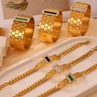 304 Stainless Steel 18K Gold Plated Elegant Vintage Style French Style Plating Inlay Hexagon Quadrilateral Acrylic Rhinestones Shell Jewelry Set main image 10