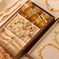 304 Stainless Steel 18K Gold Plated Elegant Vintage Style French Style Plating Inlay Hexagon Quadrilateral Acrylic Rhinestones Shell Jewelry Set main image 9