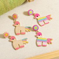 1 Pair Cute Simple Style Classic Style Horse Inlay Alloy Seed Bead Drop Earrings main image 5