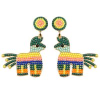1 Pair Cute Simple Style Classic Style Horse Inlay Alloy Seed Bead Drop Earrings sku image 2