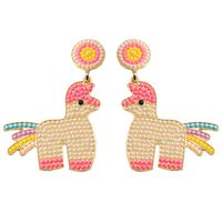 1 Pair Cute Simple Style Classic Style Horse Inlay Alloy Seed Bead Drop Earrings sku image 4