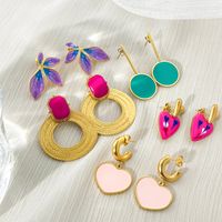 1 Pair Casual Sweet Korean Style Round Leaves Enamel 304 Stainless Steel 14K Gold Plated Drop Earrings main image 1