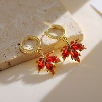 1 Pair Simple Style Shiny Round Leaves Inlay Copper Pearl Zircon 18K Gold Plated Drop Earrings main image 6
