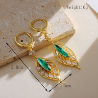 1 Pair Simple Style Shiny Round Leaves Inlay Copper Pearl Zircon 18K Gold Plated Drop Earrings sku image 4