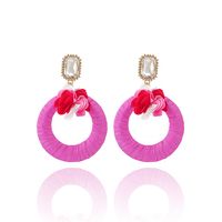 1 Pair Vacation Beach Tropical Round Flower Inlay Alloy Raffia Rhinestones Drop Earrings sku image 3