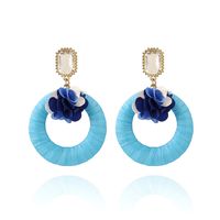 1 Pair Vacation Beach Tropical Round Flower Inlay Alloy Raffia Rhinestones Drop Earrings sku image 6