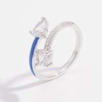 Sterling Silver White Gold Plated Elegant Simple Style Commute Plating Inlay Heart Shape Zircon Open Rings main image 3