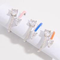 Sterling Silver White Gold Plated Elegant Simple Style Commute Plating Inlay Heart Shape Zircon Open Rings main image 1