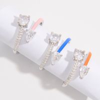 Sterling Silver White Gold Plated Elegant Simple Style Commute Plating Inlay Heart Shape Zircon Open Rings main image 6