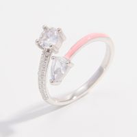 Sterling Silver White Gold Plated Elegant Simple Style Commute Plating Inlay Heart Shape Zircon Open Rings main image 5