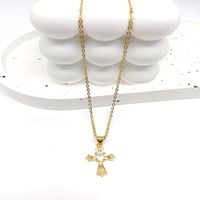 Wholesale Jewelry Simple Style Classic Style Cross Alloy Zircon Gold Plated Inlay Pendant Necklace main image 4