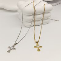 Wholesale Jewelry Simple Style Classic Style Cross Alloy Zircon Gold Plated Inlay Pendant Necklace main image 1
