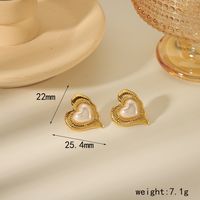 1 Pair IG Style Sweet Simple Style Heart Shape Croissant Plating Inlay 304 Stainless Steel Artificial Shell 18K Gold Plated Ear Studs main image 2