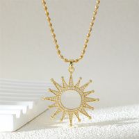 Ferroalloy (201 Stainless Steel) Brass 18K Gold Plated Simple Style Classic Style Plating Inlay Sun Zircon Pendant Necklace main image 1
